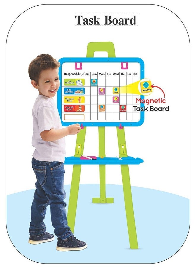 LONGMIRE Magnetic Writing Activity Board for Kids with Stand White Board Black Board for Boys Girls Board for Home Kids School with Plastic Frame Made in India (8 in 1 Easel Board) - Image 3
